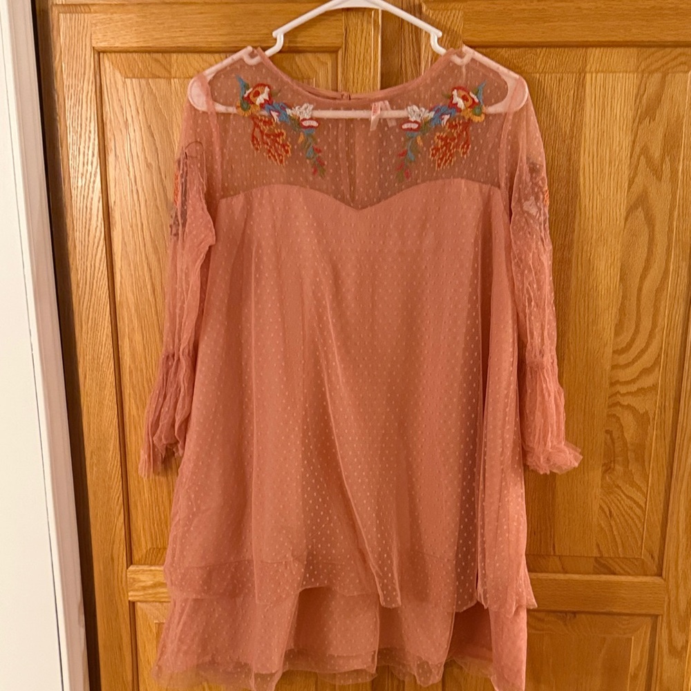 True Destiny Pink Floral Embroidered Dress